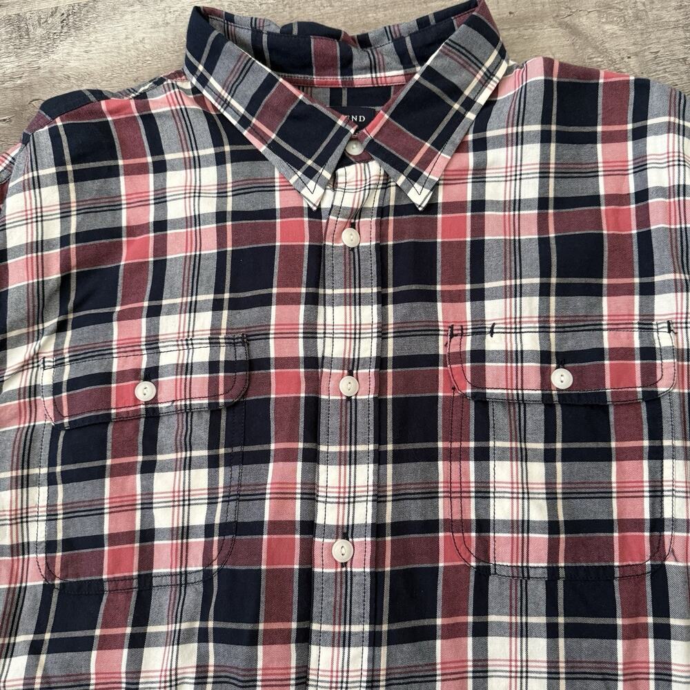 Lands End Shirt Mens XL Blue Plaid Long Sleeve Button Down Utility Button Up